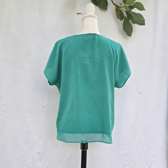 DKNY Teal V-Neck Short Sleeve Top - Picture 6 of 7